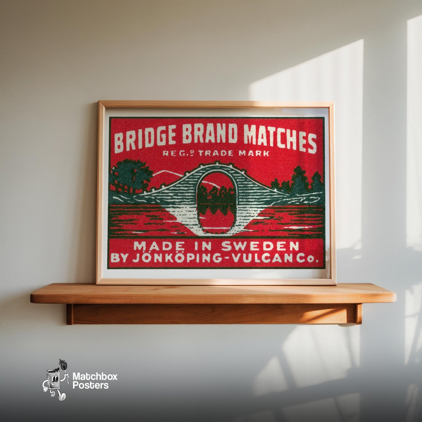 Bridge - vintage matchbox label print - size comparison