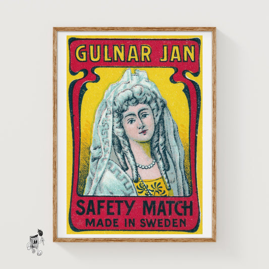 Woman in White Veil - vintage matchbox label print