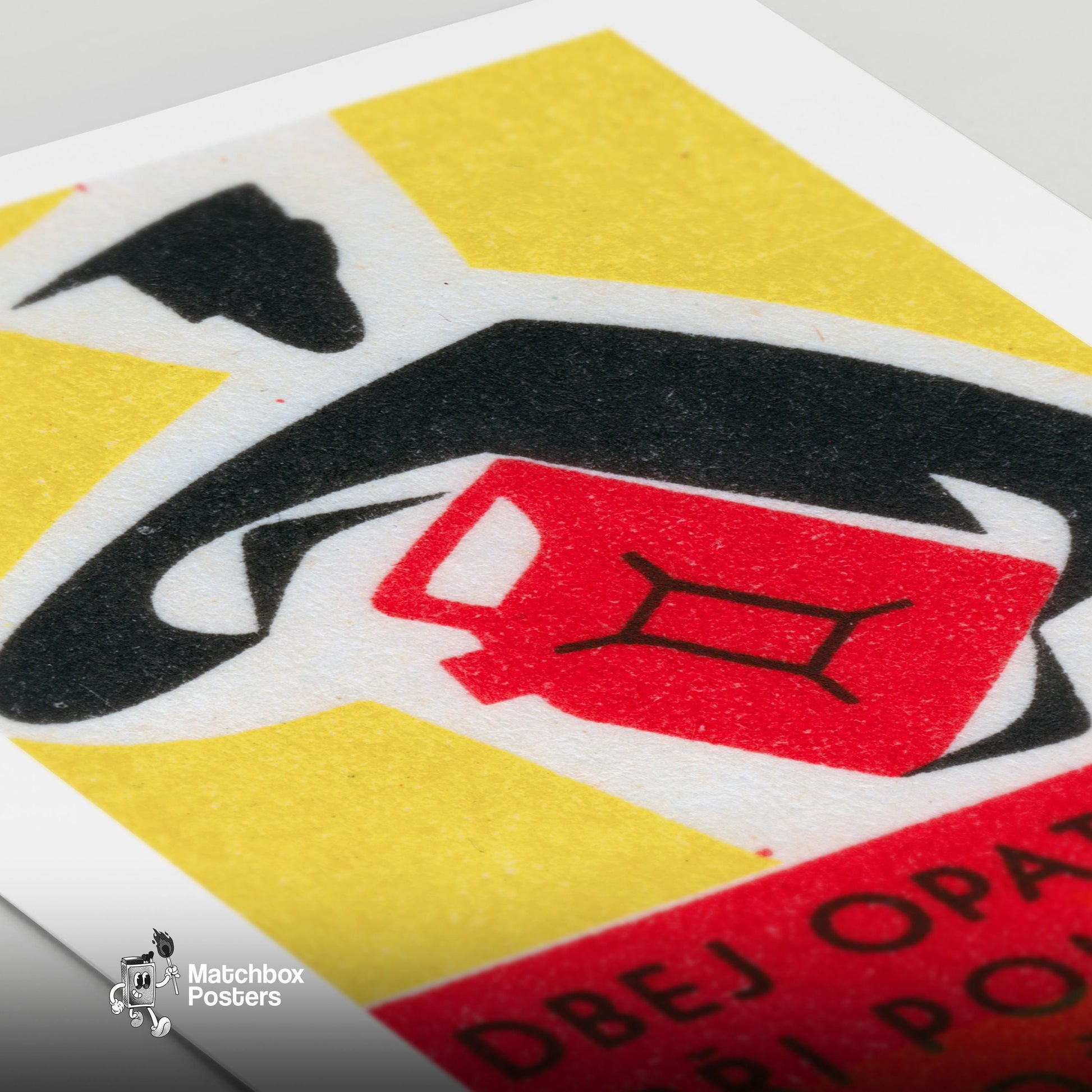 Red Jerry Can - vintage matchbox label print - close-up detail