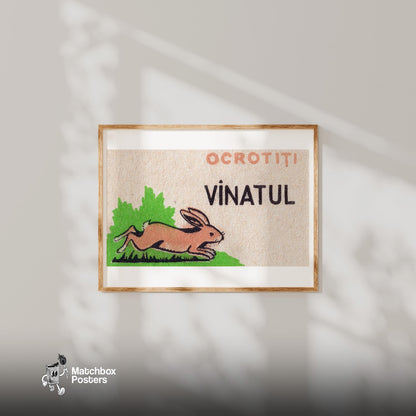 Leaping Hare - vintage matchbox label print - bedroom mockup