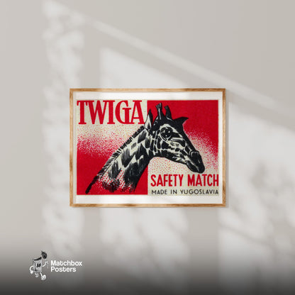 Giraffe Head - vintage matchbox label print - bedroom mockup