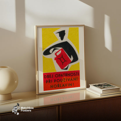 Red Jerry Can - vintage matchbox label print - size comparison