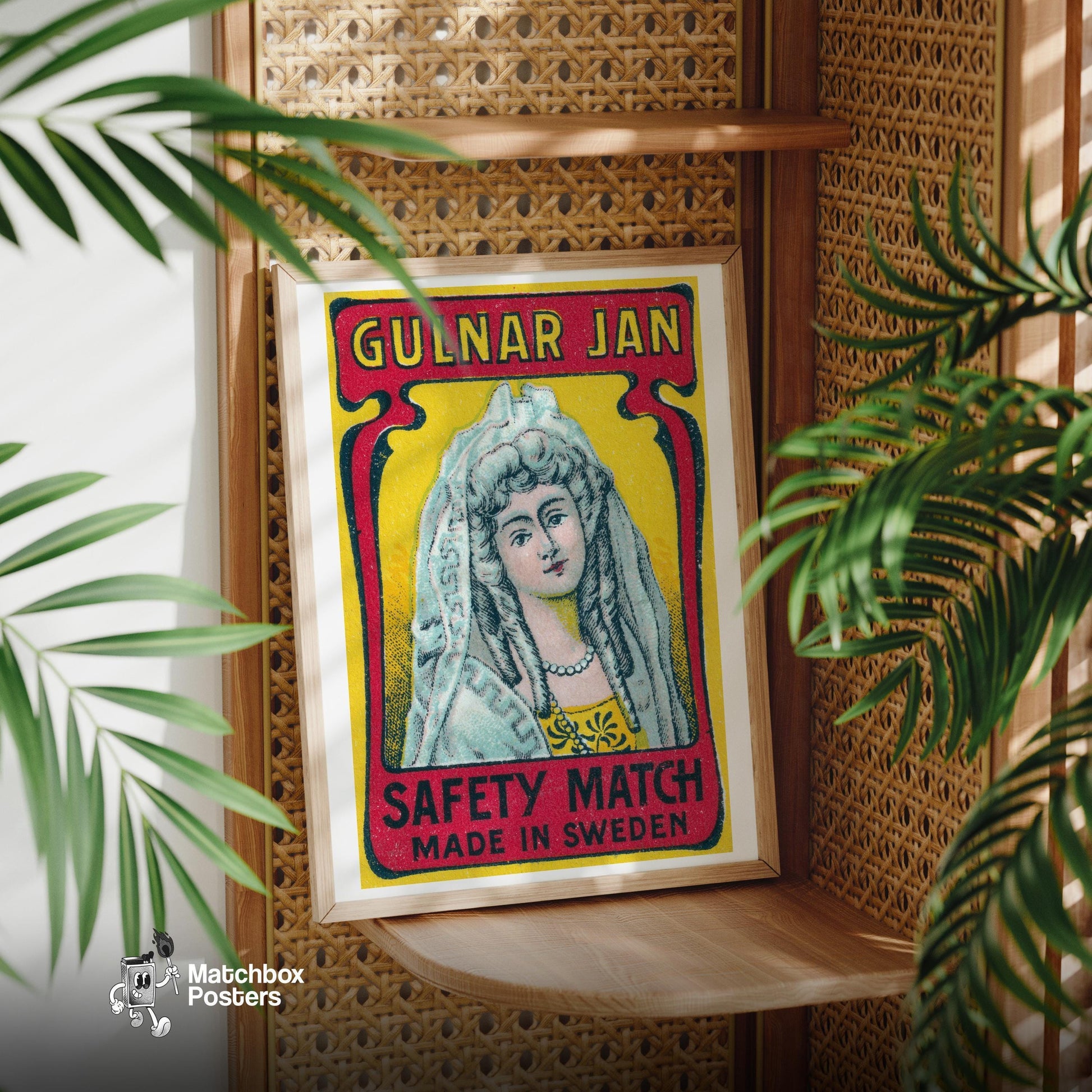 Woman in White Veil - vintage matchbox label print - office wall