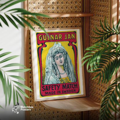 Woman in White Veil - vintage matchbox label print - office wall