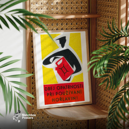 Red Jerry Can - vintage matchbox label print - office wall