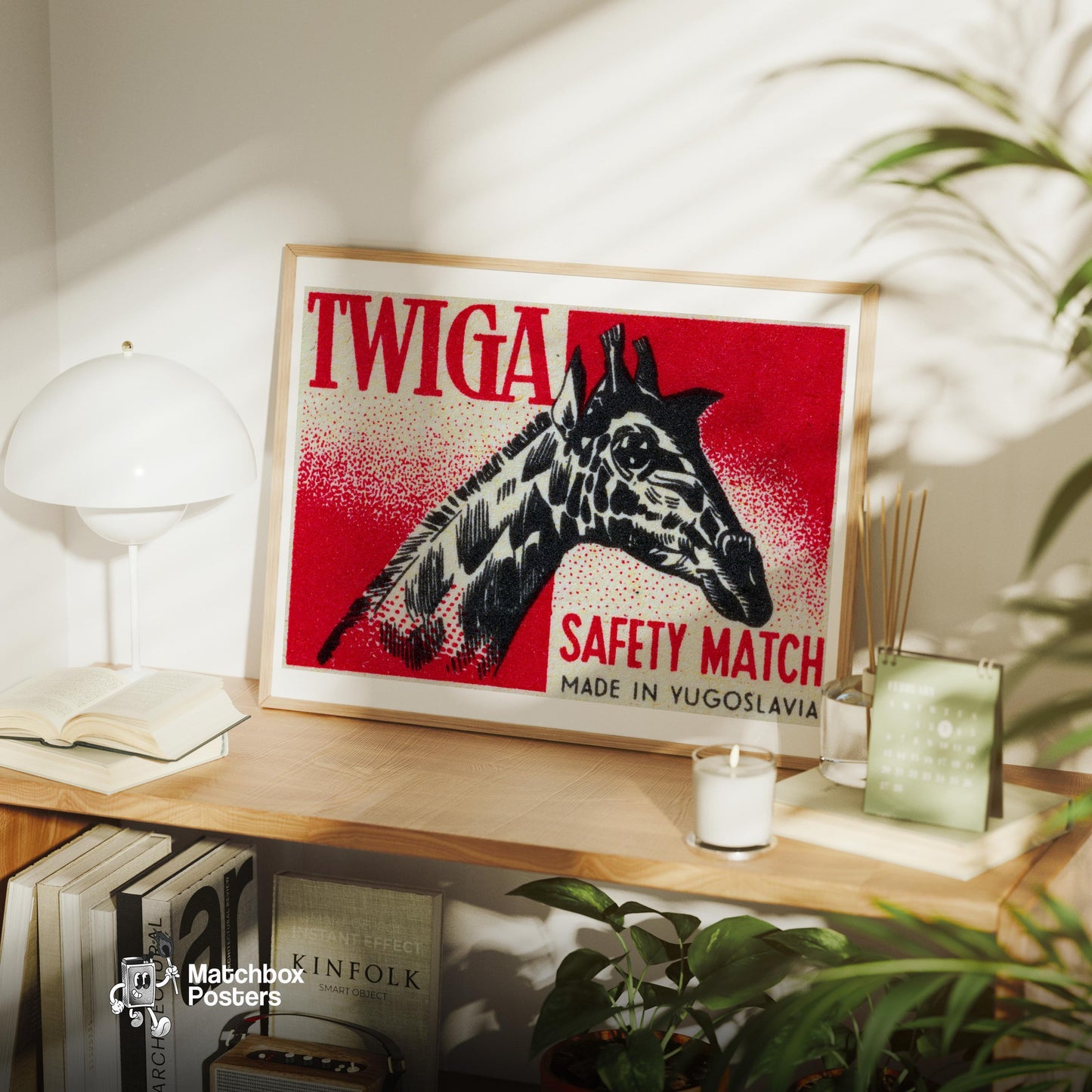 Giraffe Head - vintage matchbox label print - office wall
