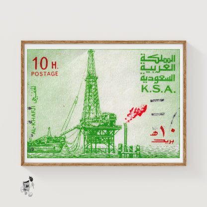 Arab Oil Platform - vintage matchbox label print