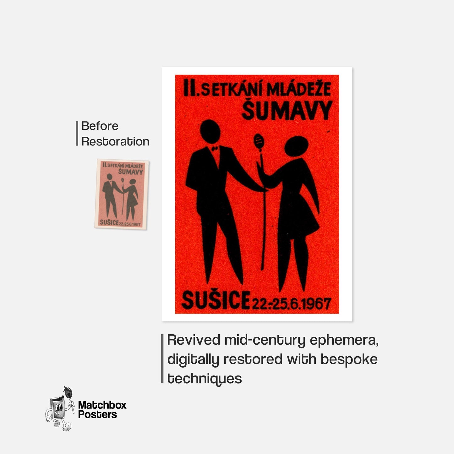 Silhouette Of Two Figures - vintage matchbox label print - framed wall art preview