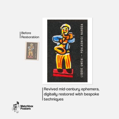 Man Playing Instrument - vintage matchbox label print - framed wall art preview