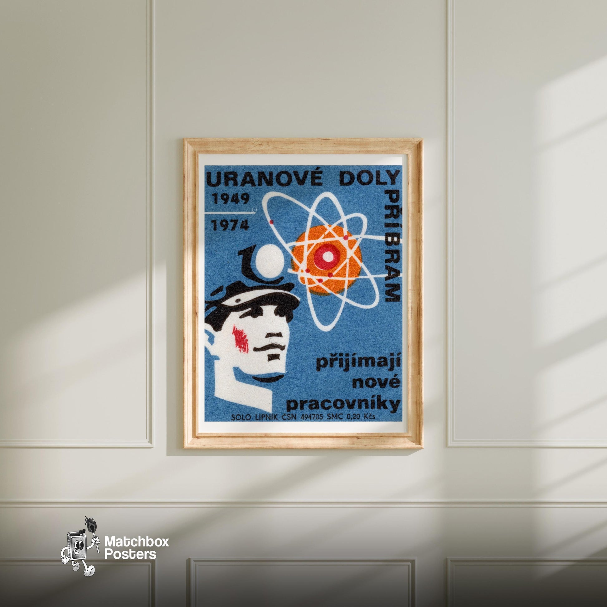 Atomic Symbol - vintage matchbox label print - bedroom mockup