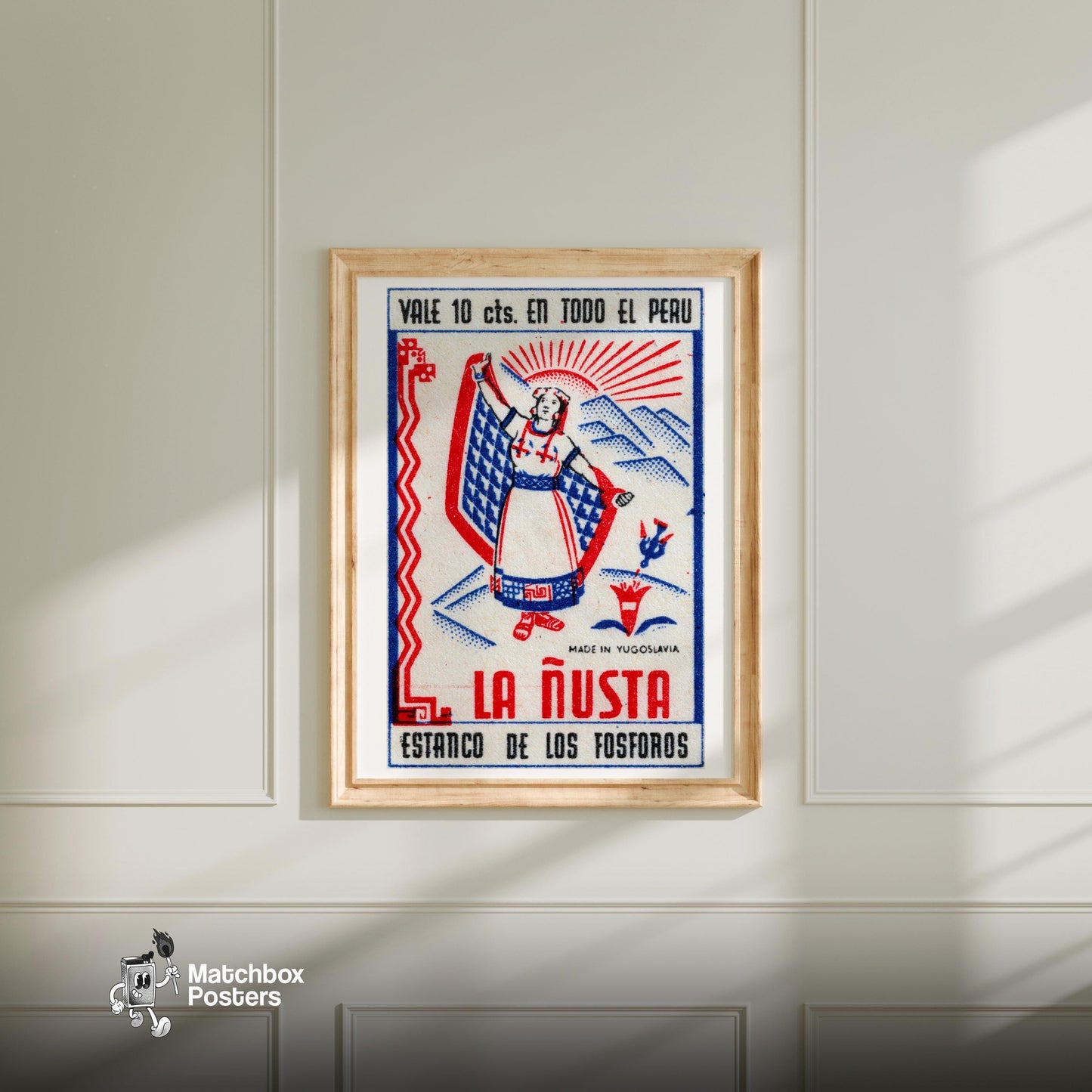 Aztec Woman - vintage matchbox label print - bedroom mockup