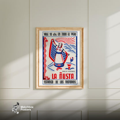 Aztec Woman - vintage matchbox label print - bedroom mockup
