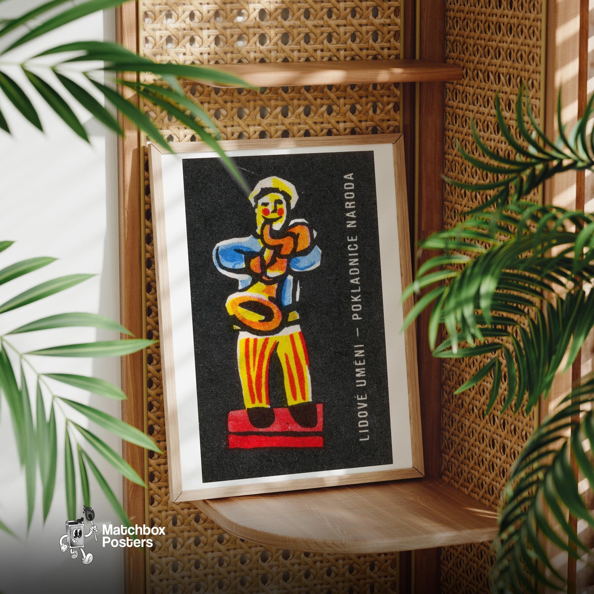 Man Playing Instrument - vintage matchbox label print - office wall