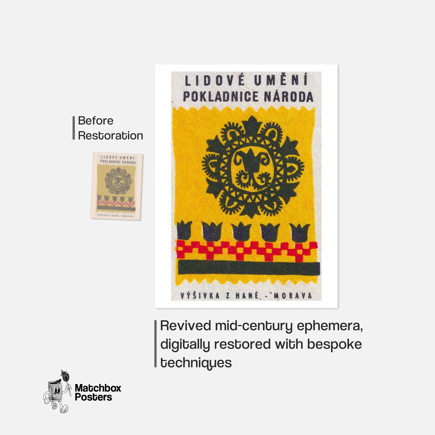 Czech Folk Art Pattern - vintage matchbox label print - framed wall art preview