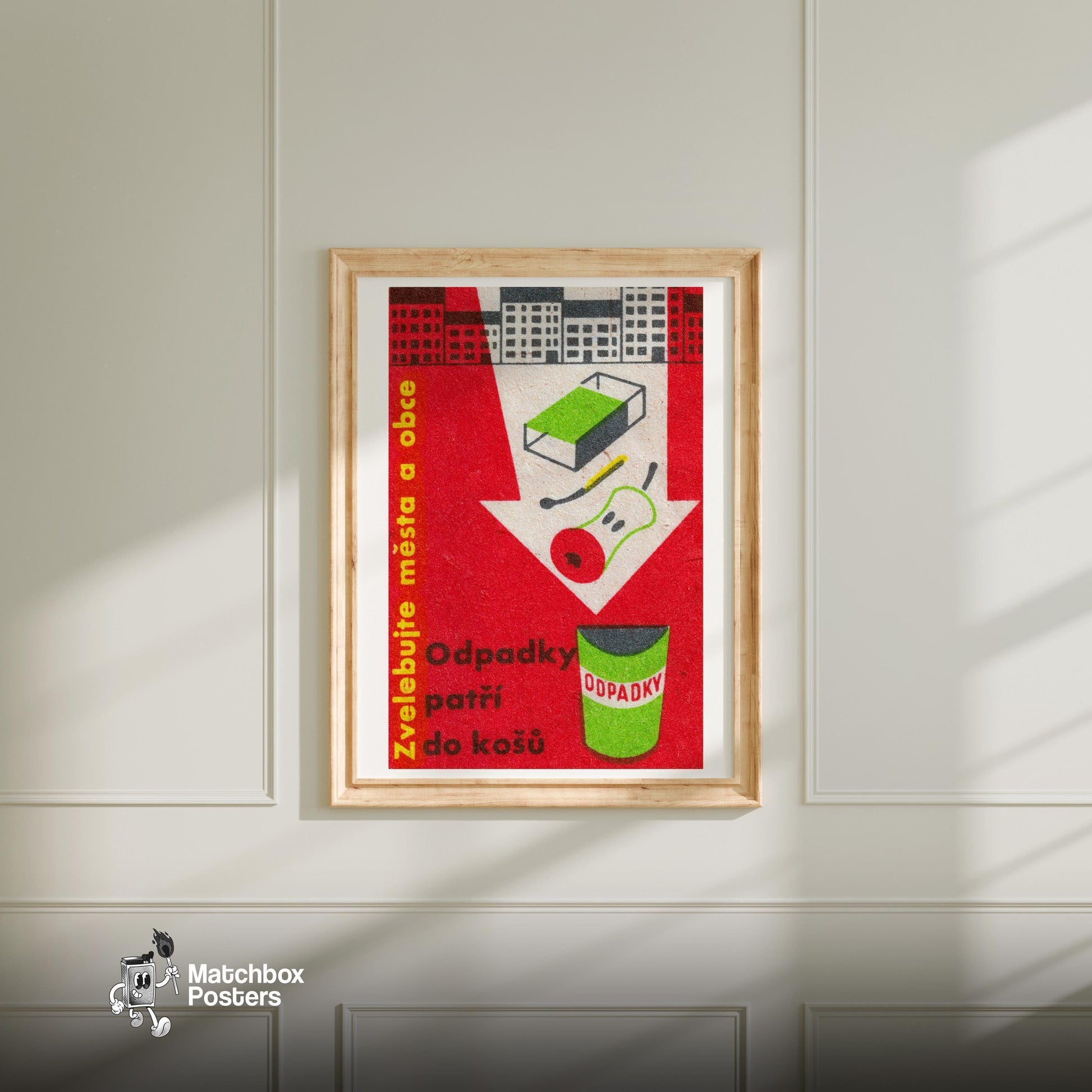 Trash Can - vintage matchbox label print - bedroom mockup