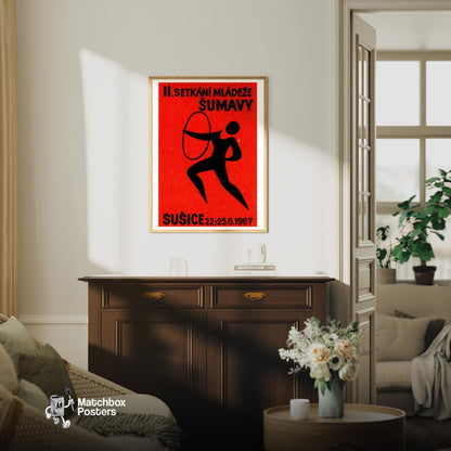 Youth Convention Hoop - vintage matchbox label print - living room mockup