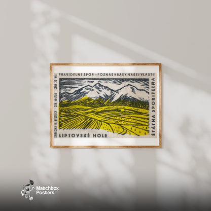 Yellow Valley - vintage matchbox label print - bedroom mockup
