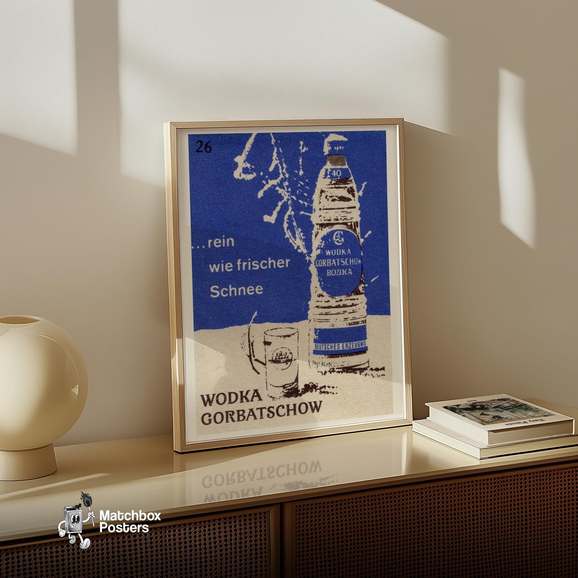 Snow Vodka Bottle - vintage matchbox label print - size comparison
