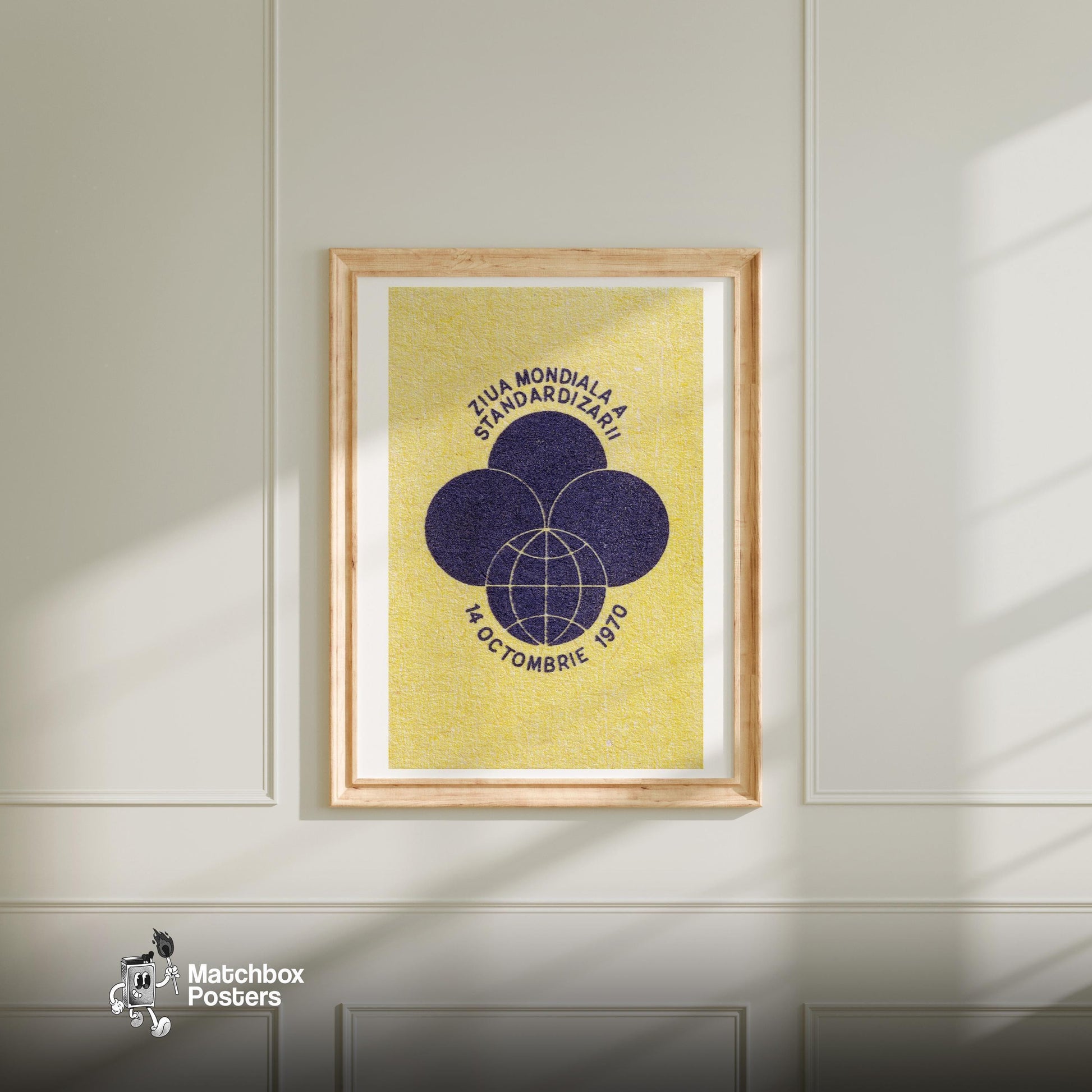 World Standardization Day - vintage matchbox label print - bedroom mockup