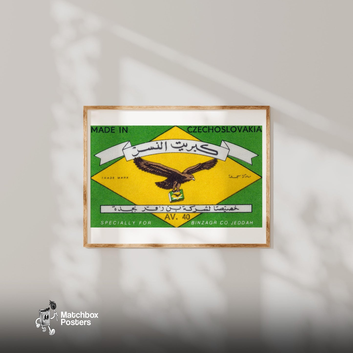 Eagle Carrying - vintage matchbox label print - bedroom mockup
