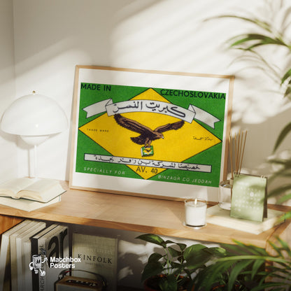Eagle Carrying - vintage matchbox label print - office wall