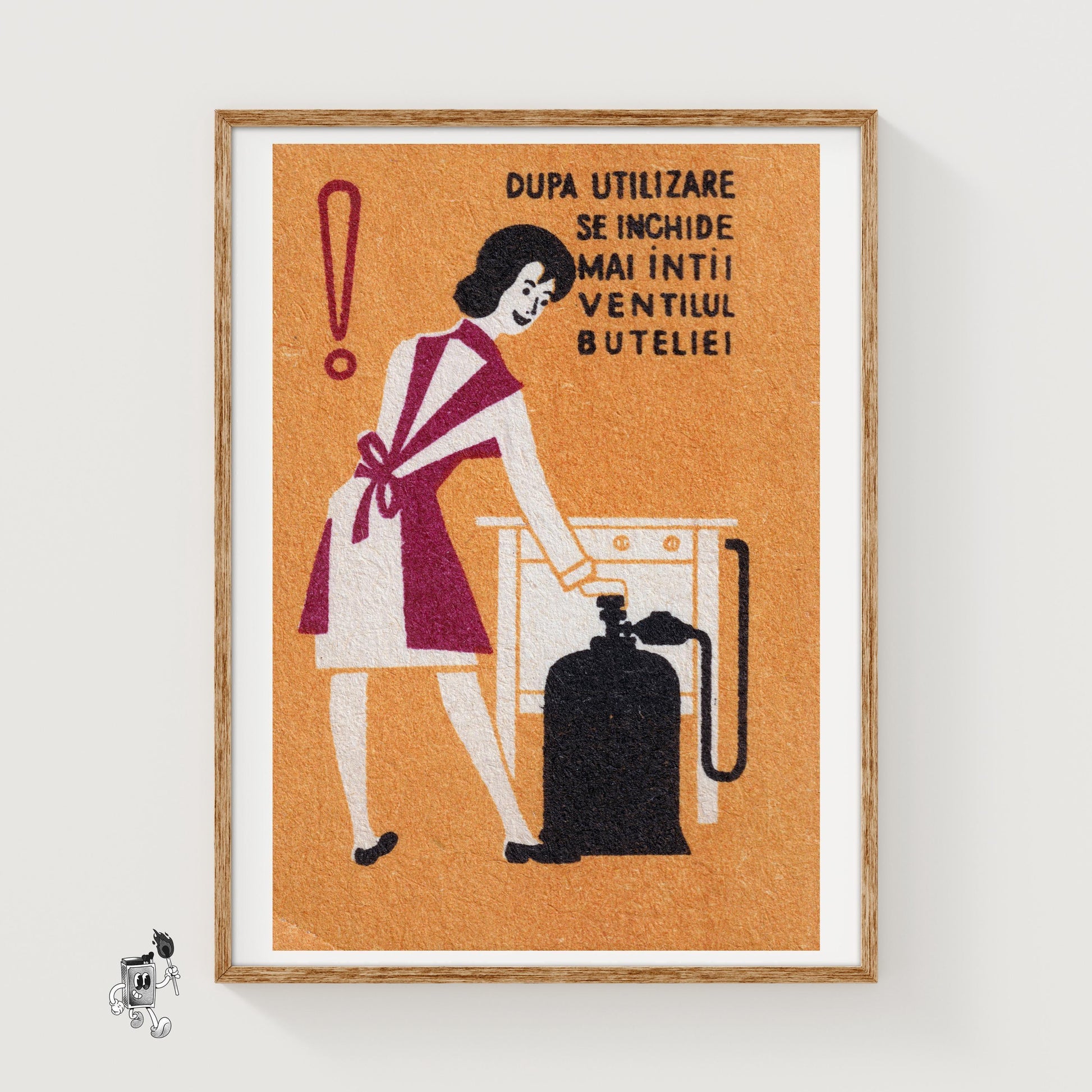 Woman Turning Off Gas - vintage matchbox label print