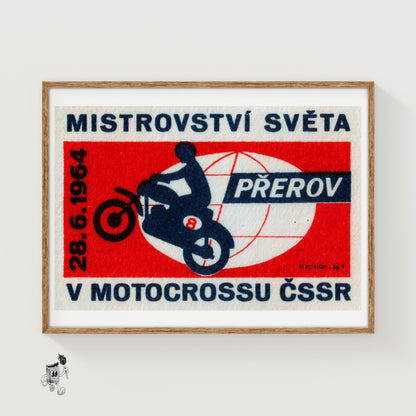 Motorcycle Wheelie - vintage matchbox label print