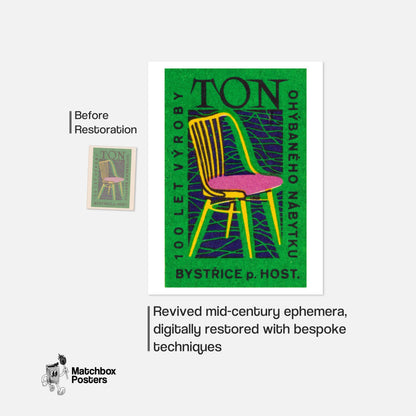 Yellow Chair - vintage matchbox label print - framed wall art preview