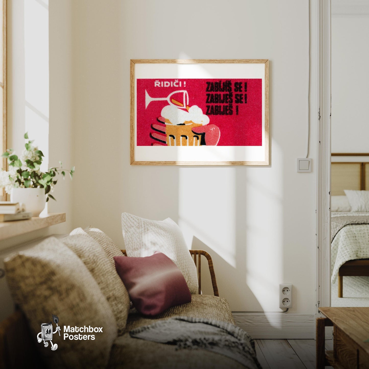 Pint of Beer - vintage matchbox label print - living room mockup