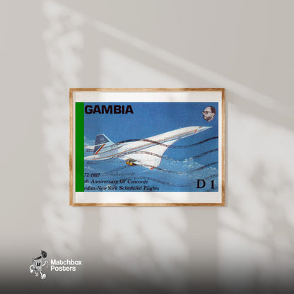 Concord Vintage Gambia Postage Stamp Print - vintage matchbox label print - bedroom mockup