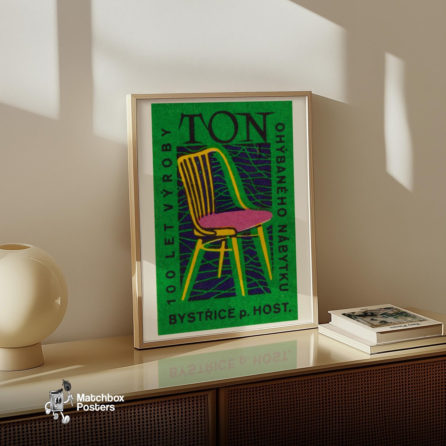 Yellow Chair - vintage matchbox label print - size comparison
