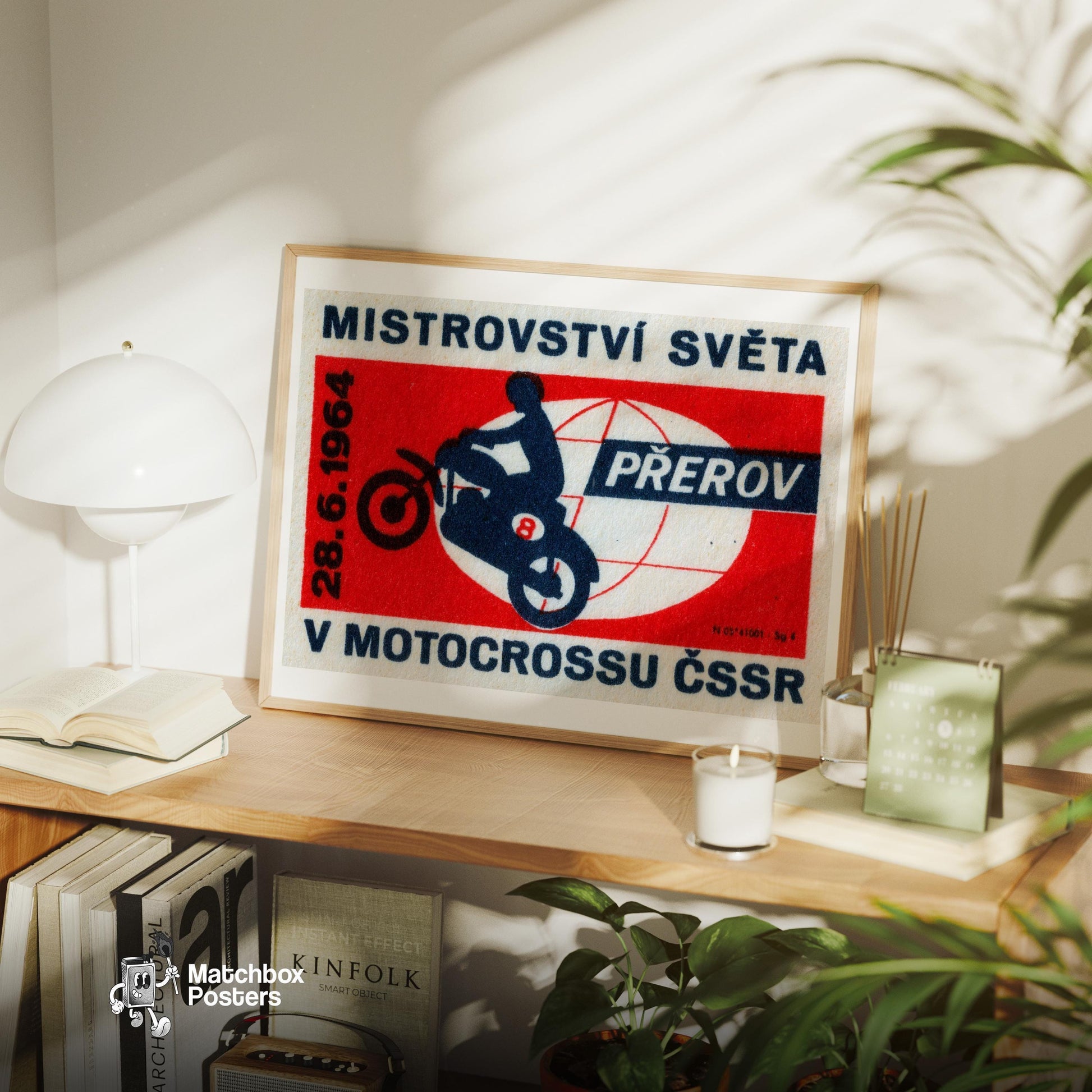 Motorcycle Wheelie - vintage matchbox label print - office wall
