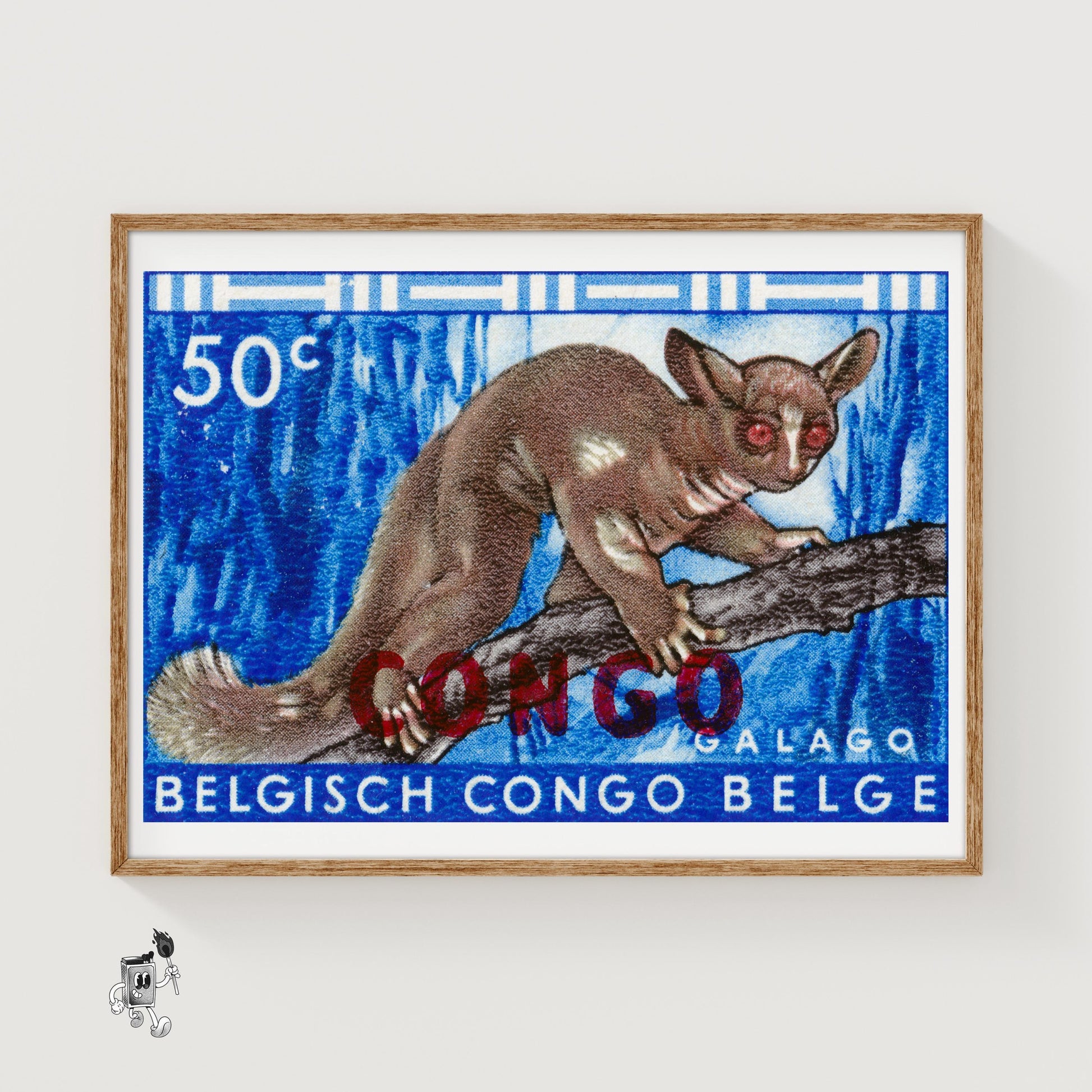 Lemur - Vintage Congo Art: Vintage Belgisch Congo Stamp - vintage matchbox label print