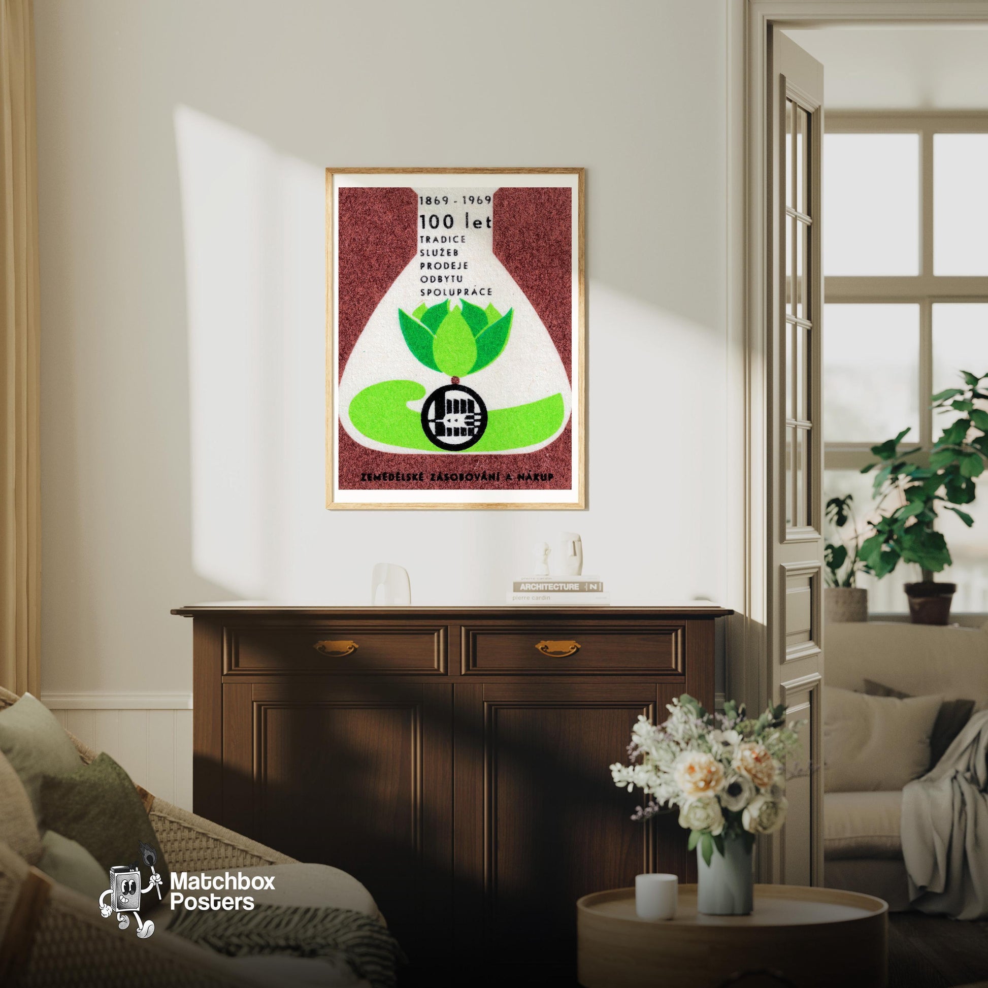 Chemicals for Agriculture - vintage matchbox label print - living room mockup