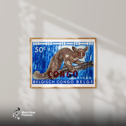 Lemur - Vintage Congo Art: Vintage Belgisch Congo Stamp - vintage matchbox label print - bedroom mockup