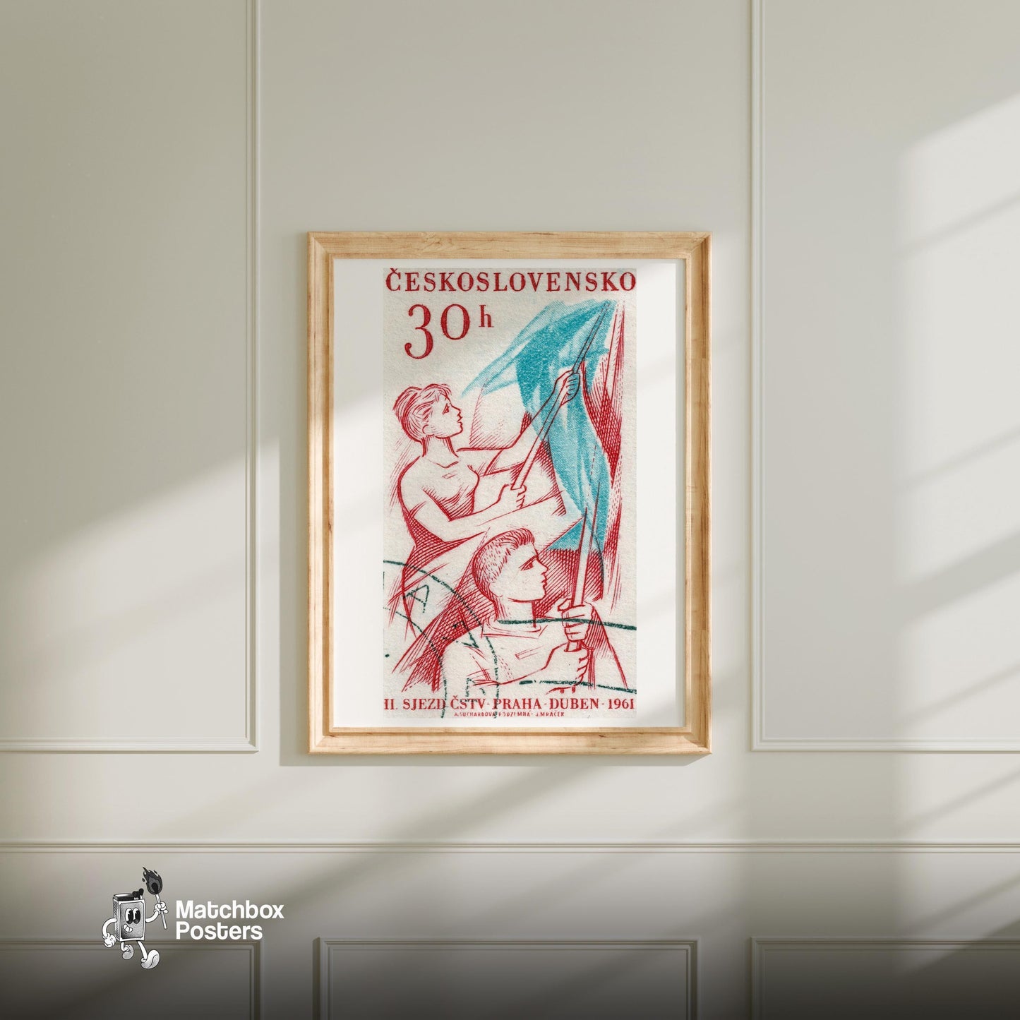 Czech Flag - vintage matchbox label print - bedroom mockup