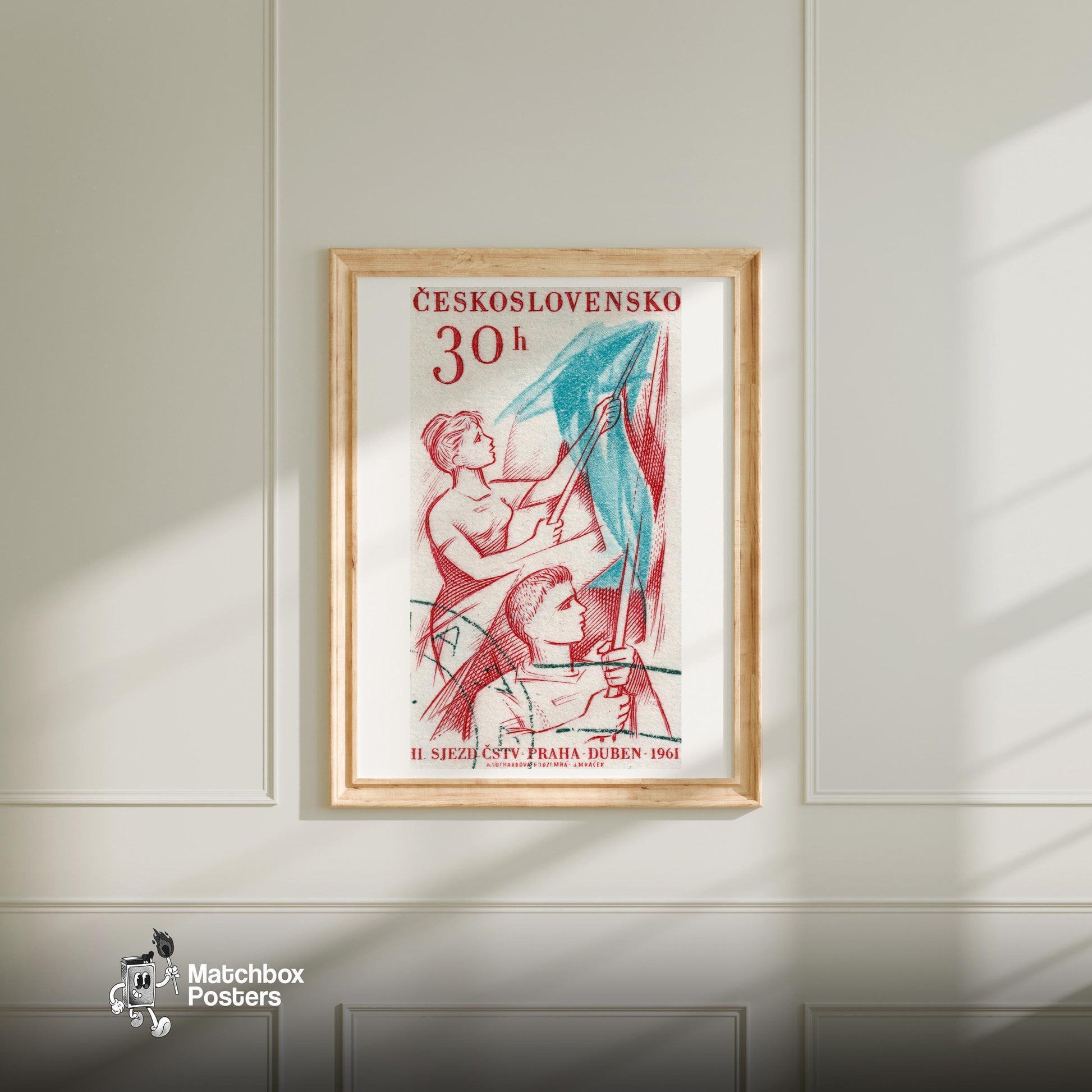 Czech Flag - vintage matchbox label print - bedroom mockup