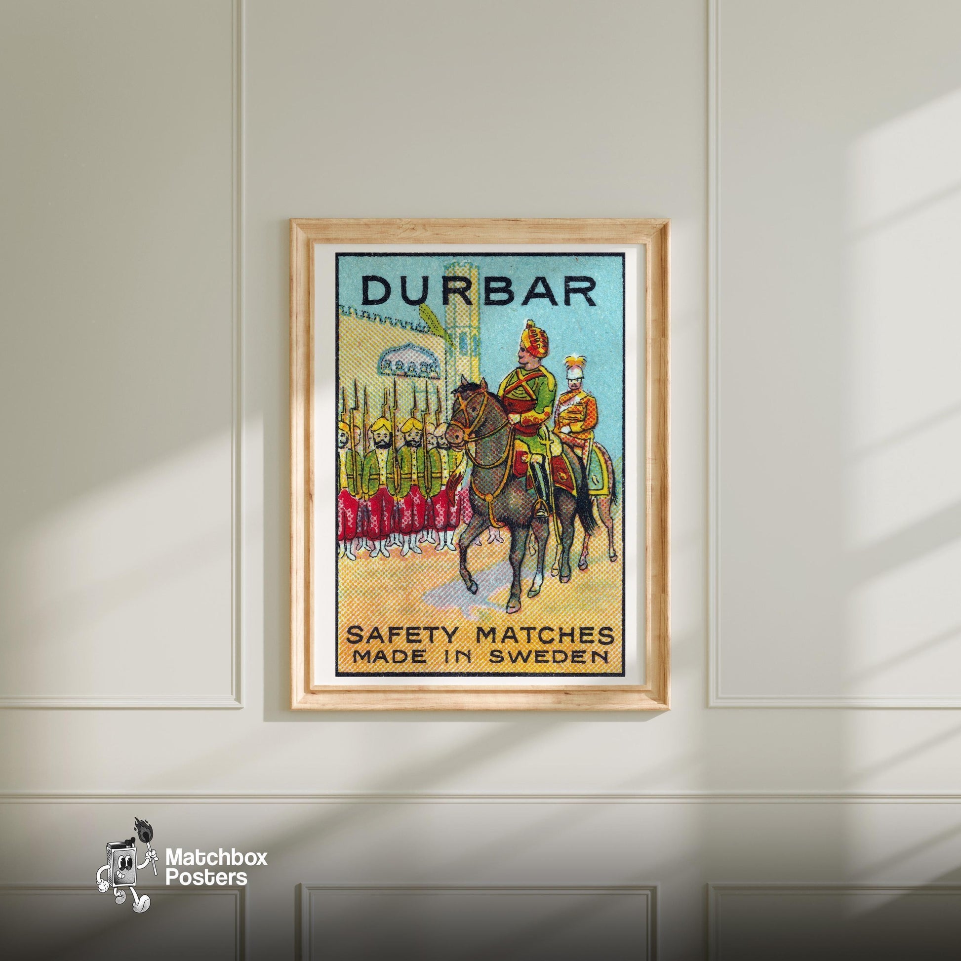 Royal Horse Rider - vintage matchbox label print - bedroom mockup