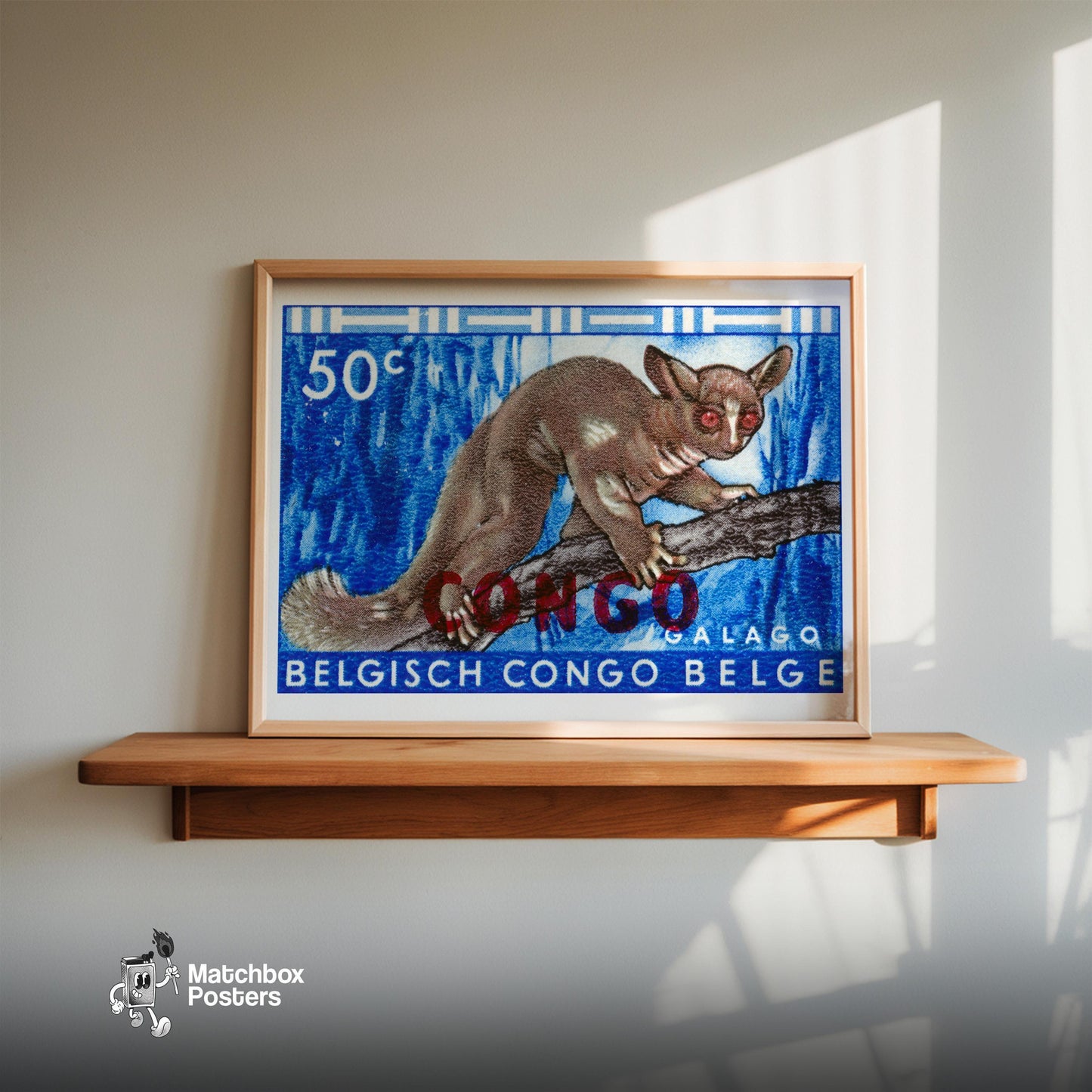 Lemur - Vintage Congo Art: Vintage Belgisch Congo Stamp - vintage matchbox label print - size comparison