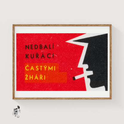 Man Smoking - vintage matchbox label print