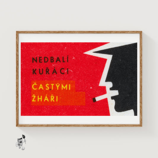 Man Smoking - vintage matchbox label print