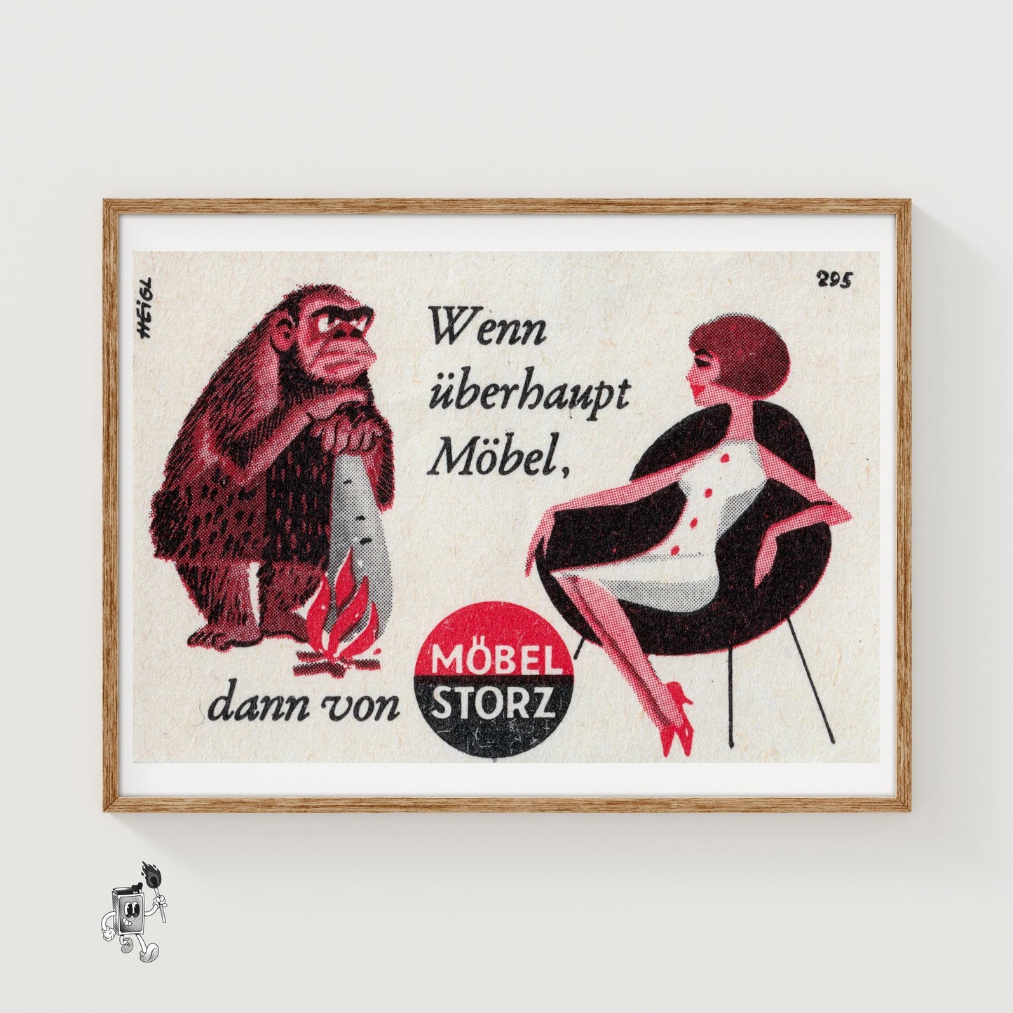 Caveman and Woman - vintage matchbox label print