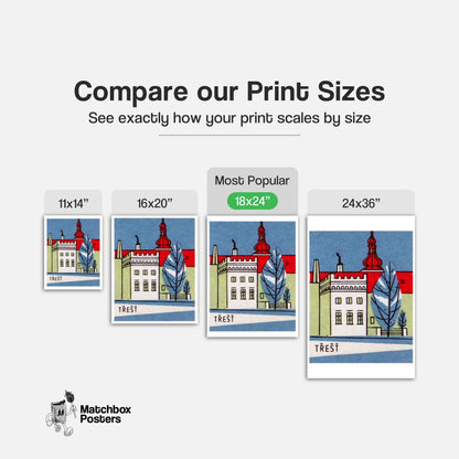 Trest City Building - vintage matchbox label print - gallery wall preview