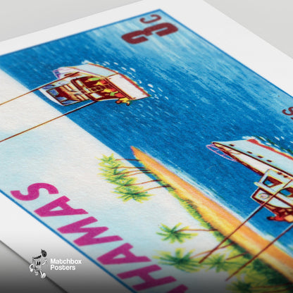 Tropical Fishing Boats - vintage matchbox label print - close-up detail