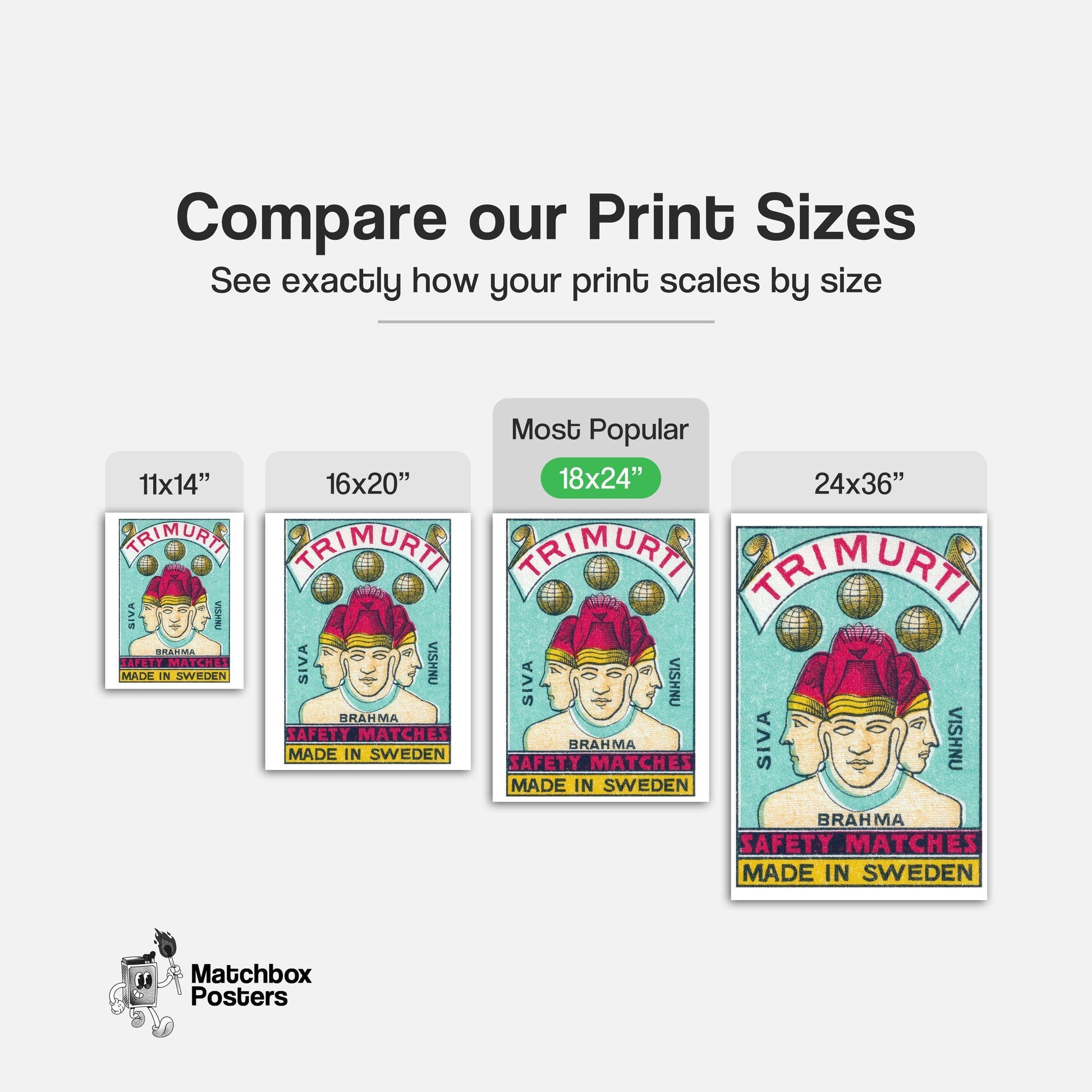 Trimurti - vintage matchbox label print - gallery wall preview