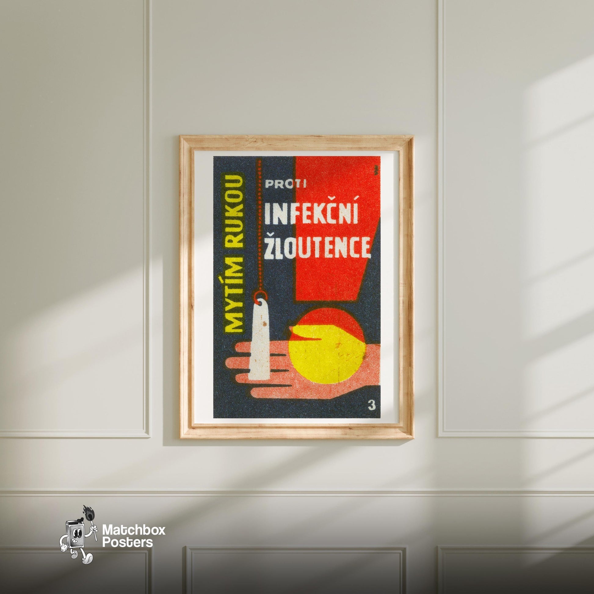 Wash Your Hands - vintage matchbox label print - bedroom mockup