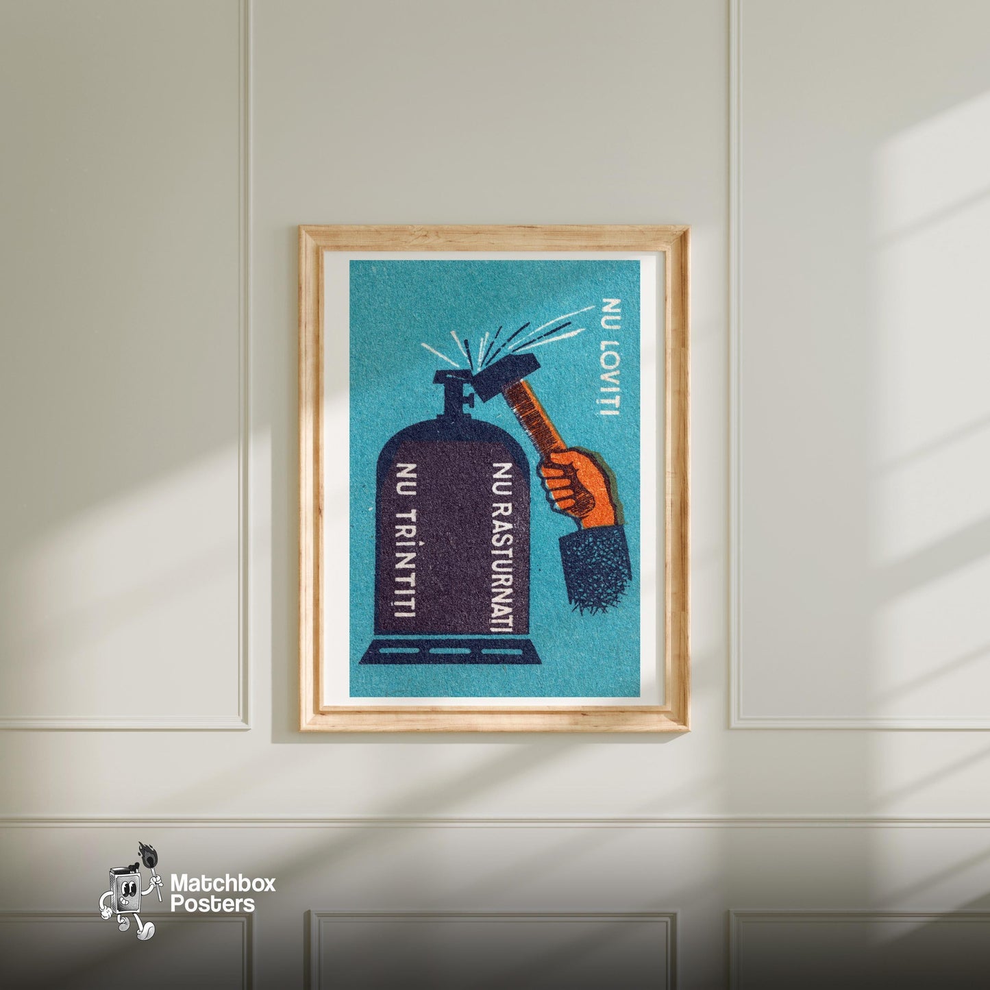 Don't Hit Gas Canister - vintage matchbox label print - bedroom mockup