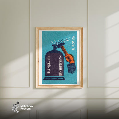 Don't Hit Gas Canister - vintage matchbox label print - bedroom mockup