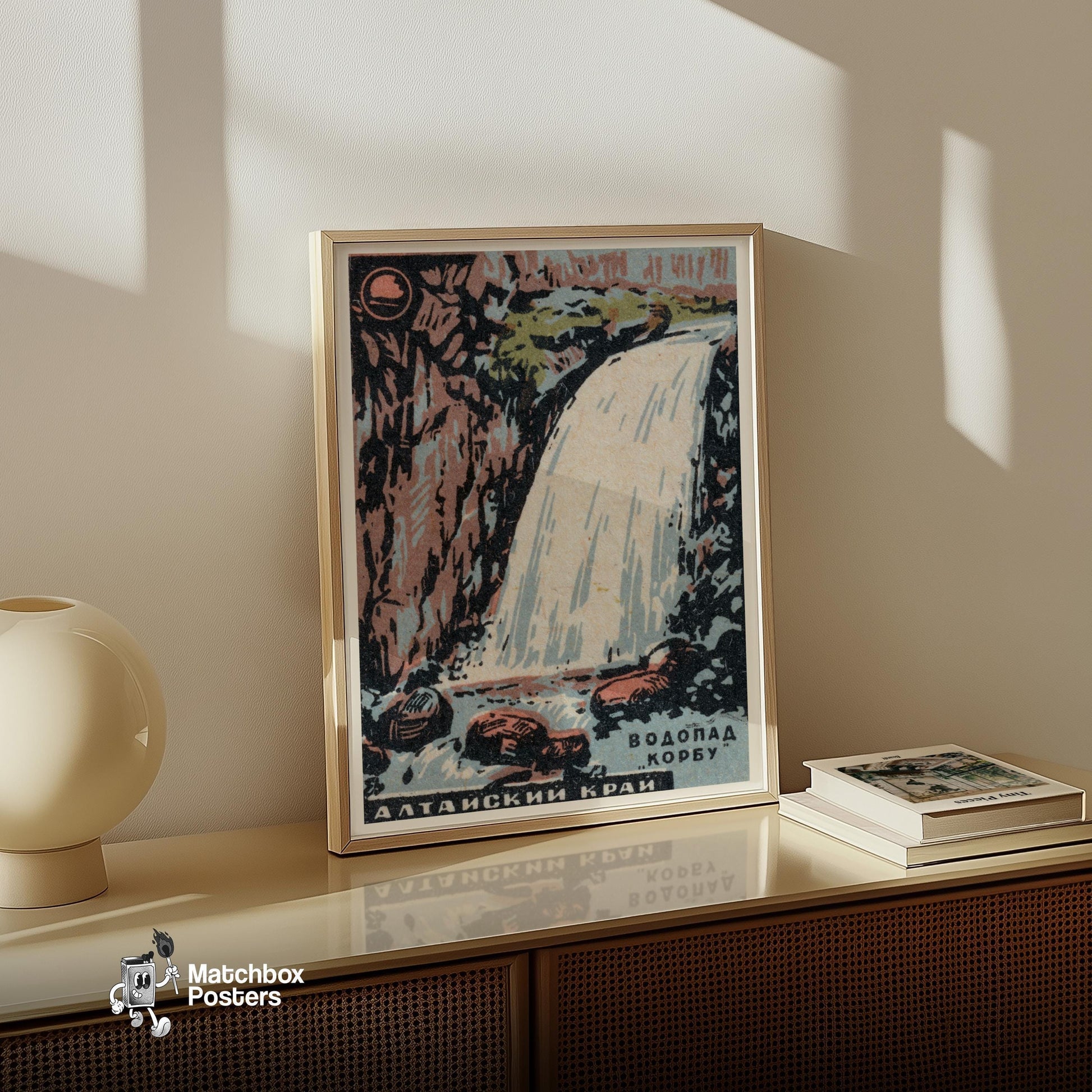 Waterfall - vintage matchbox label print - size comparison