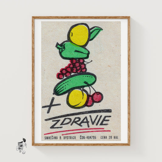 Illustration Of Fruits - vintage matchbox label print